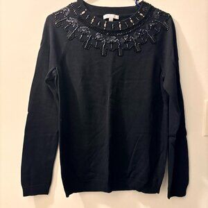 Talbots SVP Embellished Black Sweater – Size S – Elegant Beaded Neckline